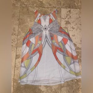 Xenia Boutique SZ 6 Blouse or SZ XS Dress Geometric Pattern White Orange Yellow